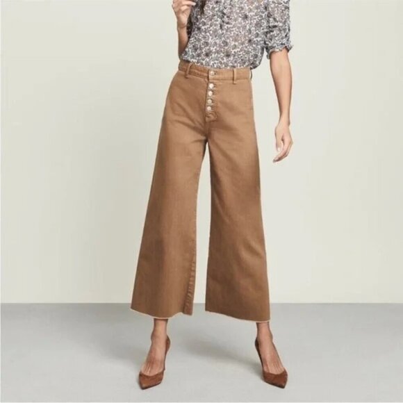 Veronica Beard Grant Wide Leg High Rise Raw Hem Pants 27 Ochre NWT - Picture 1 of 9